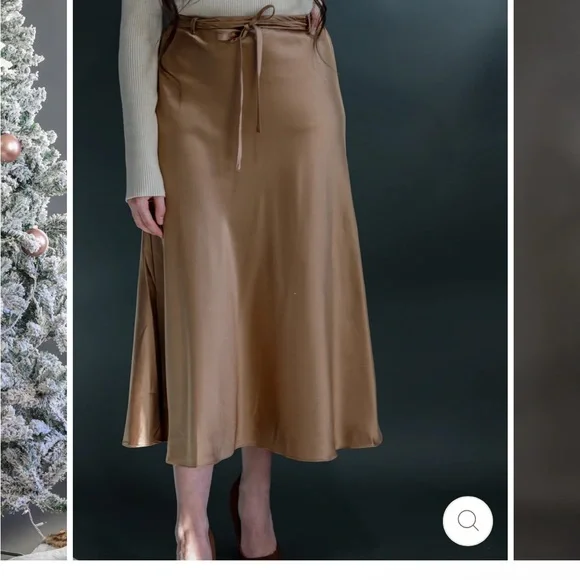 nude satin strappy waist midi skirt - Picture 3 of 3